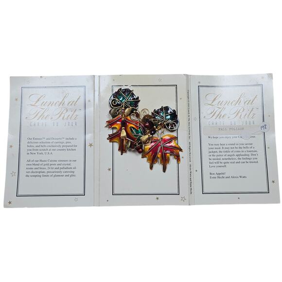 NEW1993 Lunch at the Ritz  on Menu Card Clip-On Statement Earrings - Picture 3 of 8